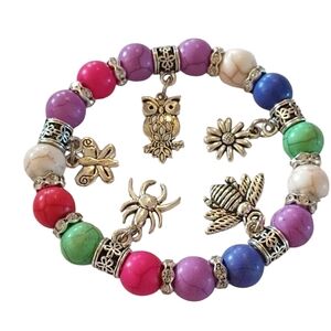 Multi Colored Bracelet Bee, Butterfly, Sunflower, Owl and Spider